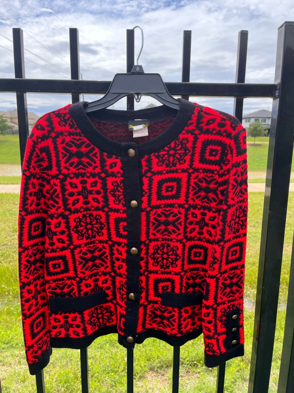 Alan Stuart Red and Black Patterned Cardigan Sweater